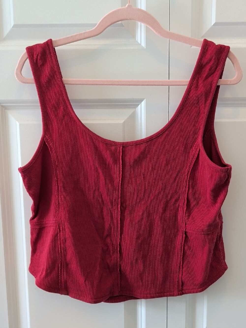 Pilcro Deep Red Ribbed Snap-Front Crop Tank - Picture 2 of 7